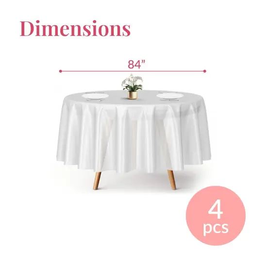 Prestee 4-Pack 84-Inch White Round Plastic Tablecloth Disposable - Durable Waterproof Table Covers for Weddings, BBQ, Parties, Outdoor Events - Elegant White Plastic Tablecloths Round for Any Occasion {5}