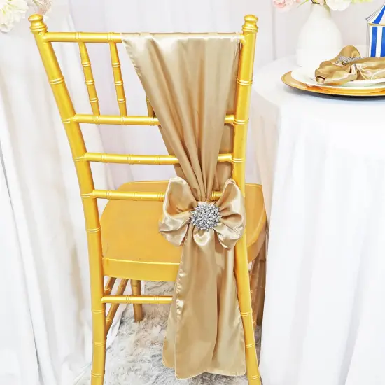 10 Pieces Champagne Satin Chair Sashes 8"x108" Elegant Event Decor {2}
