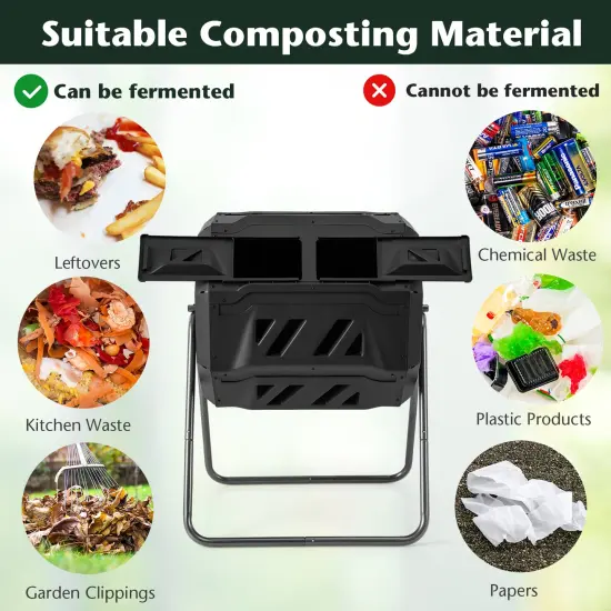 Dual-Chamber Compost Bin with Sliding Doors and Rotatable Design 42 Gallon Black {4}