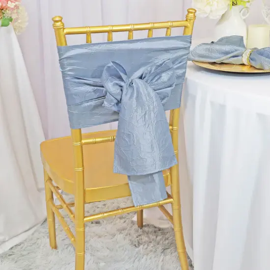 10 Pieces Dusty Blue Elegant Crushed Taffeta Chair Bands, 9.5"x108" Decorative Event Sashes {2}