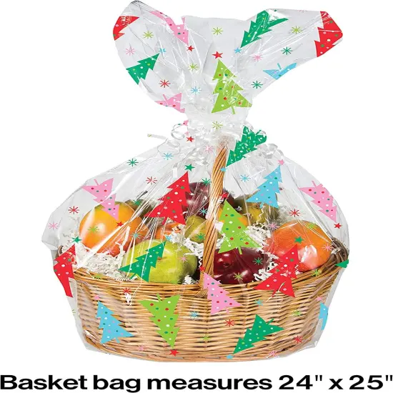 Colorful Christmas Trees Cello Treat/Basket Bag - 24" x 25" {2}