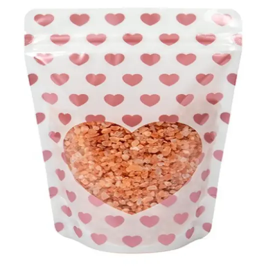 White Stand Up Zipper Pouch with Rose Gold Mini Hearts 5 1/8" x 3 1/8" x 8 1/8" 25 pack ZBGSW3MH {1}