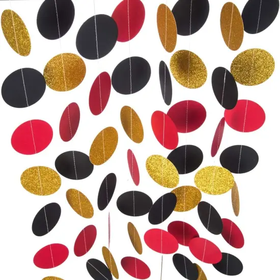 Glitter Garland Circle Dots Hanging Decor - Gold Glitter,Black,Red {2}