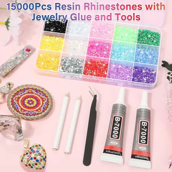 15000Pcs Flatback Craft Rhinestones with B-7000 Glue - Multicolor AB {3}