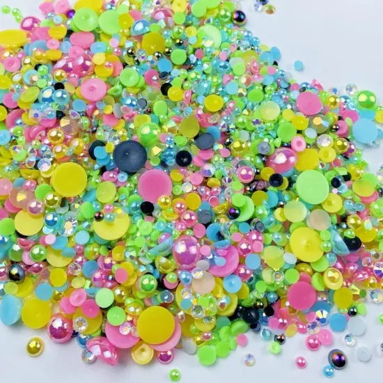 Mix Flatback Pearls and 60g Resin Rhinestone - 3mm-10mm (Blue Green Pink Series) {4}