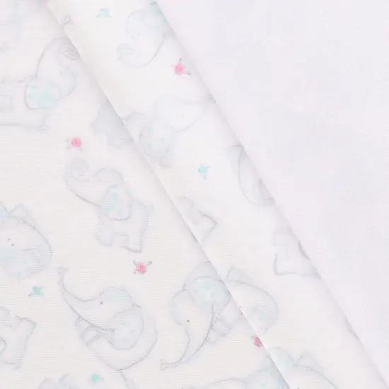 Mook Fabrics Elephant Flower Printed PUL-Terry Fabric [60 in. Wide] Blue - By The Yard {3}