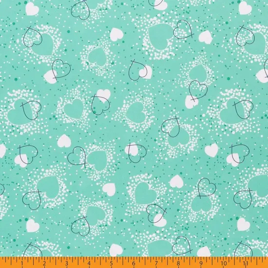 Mook Fabrics Hearts Adored Printed PUL Fabric [60 in. Wide] - By The Yard Teal {3}