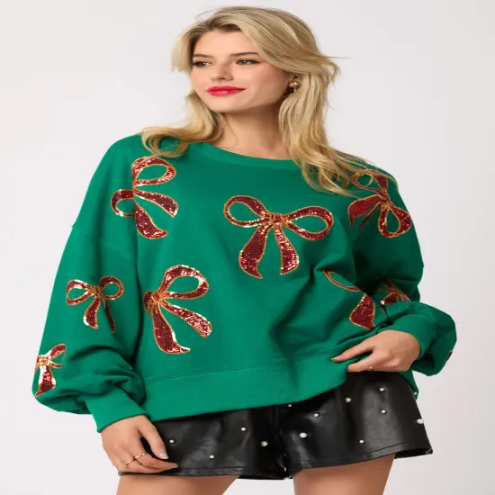 Embroidery Oversized Sweatshirts Green {2}
