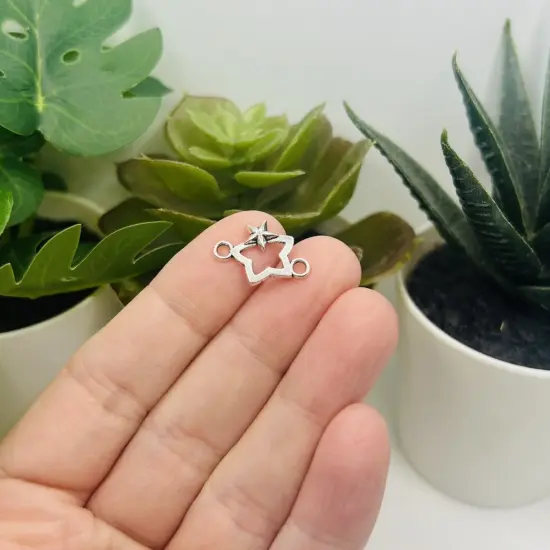 1, 4, 20 or 50 Pieces: Celestial Silver Star Connector Charm {2}