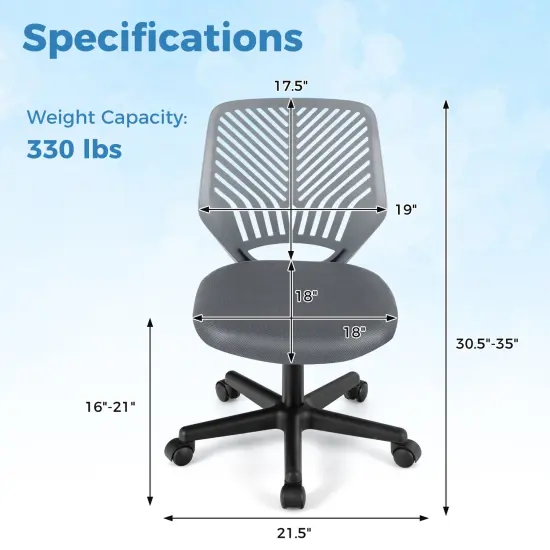 Height-Adjustable Office Desk Chair with Universal Casters and Ergonomic Curved Backrest Gray {4}