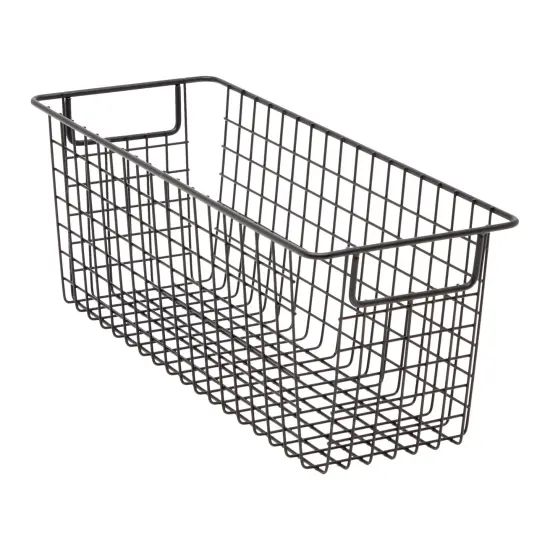 3 Pack Metal Wire Storage Baskets for Shelves, Pantry, Closet, Long Narrow Organizer Bin (Black, 16 x 6 x 6 In) {5}
