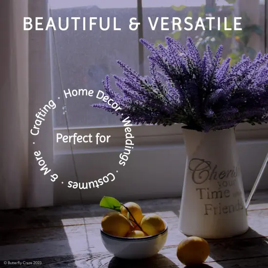 Butterfly Craze Lifelike Artificial Lavender Plants - Perfect for Crafting, Home Decor, and Weddings, Pair with Fake/Dried Flowers like Purple Roses, Nearly Natural Faux Silk Flowers, 4-Piece Bundle {5}