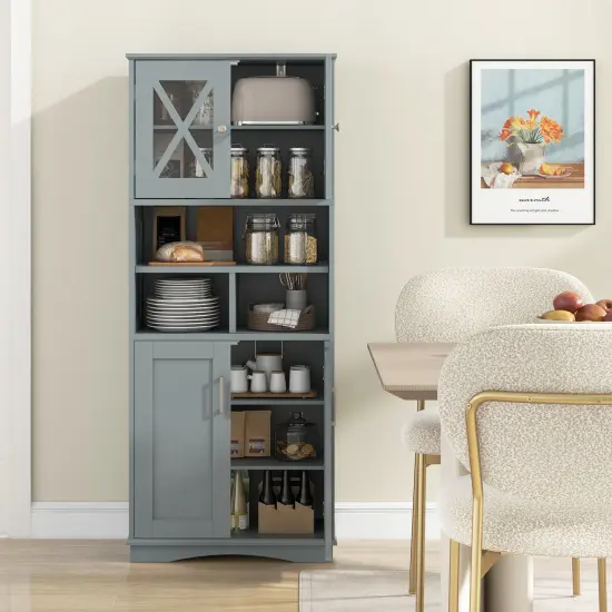 57-Inch Tall Freestanding Bathroom Storage Cabinet with 3 Adjustable Shelves and Acrylic Doors Gray {3}