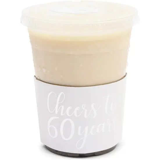 Cheers to 60 Years Coffee Cup Drink Sleeves for 60th Anniversary or Birthday, Fits 12-16 oz Cups, Fits 12-16 oz (Silver Foil, 50 Pack) {6}