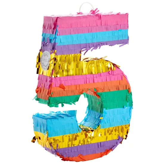 BLUE PANDA Rainbow Number 5 Pinata for Kids Ages 3-14 Birthday Party Decoration, Fiesta, Cinco de Mayo Celebration, Small (12 x 16.5 x 3 In) Multicolor {1}