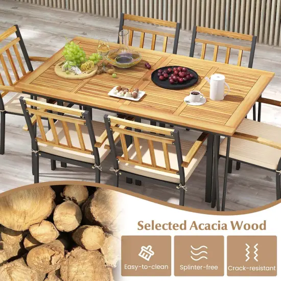 Costway 7 PCS Patio Dining Set with Acacia Wood Dining Table Rattan Armchairs Soft Cushions {5}