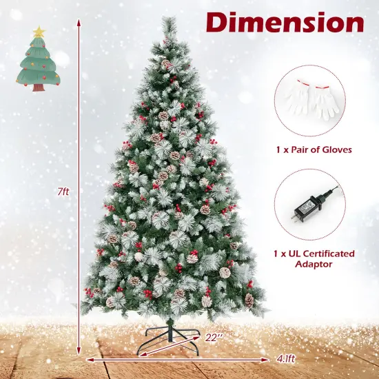 Costway 7 FT Pre-Lit Artificial Christmas Tree Hinged with Pine Needles 400 LED Lights {3}