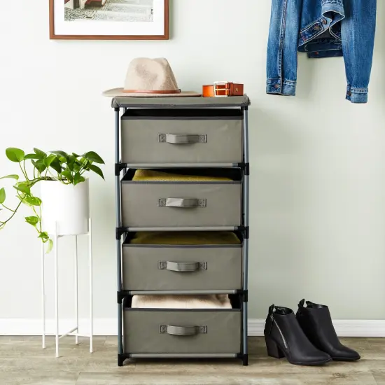 4-Tier Tall Closet Dresser with Drawers - Clothes Organizer and Small Fabric Storage for Bedroom (Gray) Grey {4}