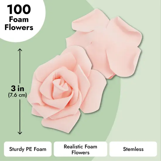 Juvale 100 Pack Pink Artificial Flowers - 3 Inches, Fake Roses for Wedding, Bridal Shower & Valentine's Day Decorations, Arts and Crafts {4}