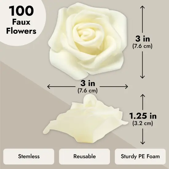 Juvale 100 Pack Ivory Artificial Flowers - 3 Inches, Fake Carnations for Wedding, Bridal Shower & Valentine's Day Decorations, Arts and Crafts {4}