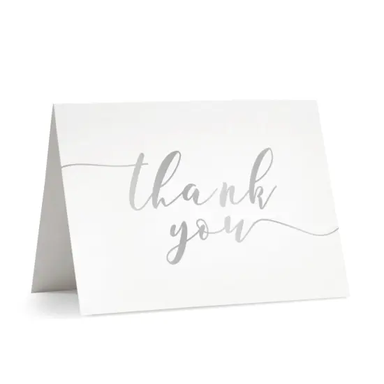 120 Pack Thank You Cards with Envelopes Bulk for Weddings, Bridal Showers, Graduations, Bridal, Baby Shower - Blank Inside - Silver Gradient Handwritten White {5}