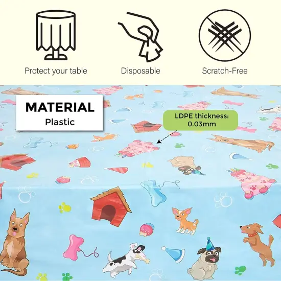 3 Pack Puppy Dog Themed Party Tablecloth (54 x 108 in, Rectangle) Blue {3}