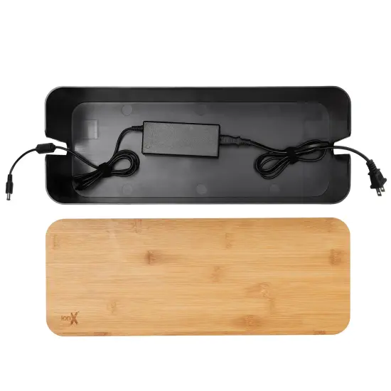 Box for Cable Management, 1 Large ABS Cord Organizer Box with Bamboo Lid, Black {4}