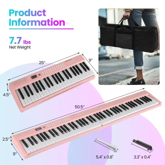 88 Key Foldable Electronic Keyboard Piano with Wireless MIDI Suitable for Kids, Teenagers and Adult Pink {4}