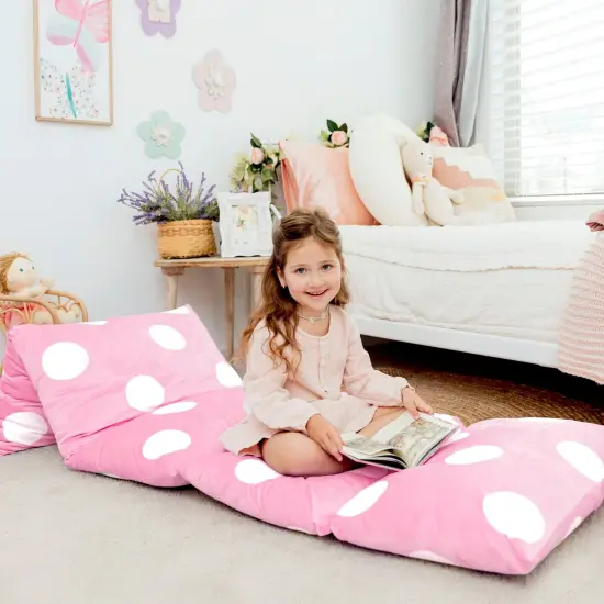 Butterfly Craze Floor Pillow Case, Mattress Bed Lounger Cover, Polka Pink, King Size - Cozy Seating Solution for Kids 3-14, Recliner Cushion, Perfect for Reading, TV Time (Pillow Not Included) {1}