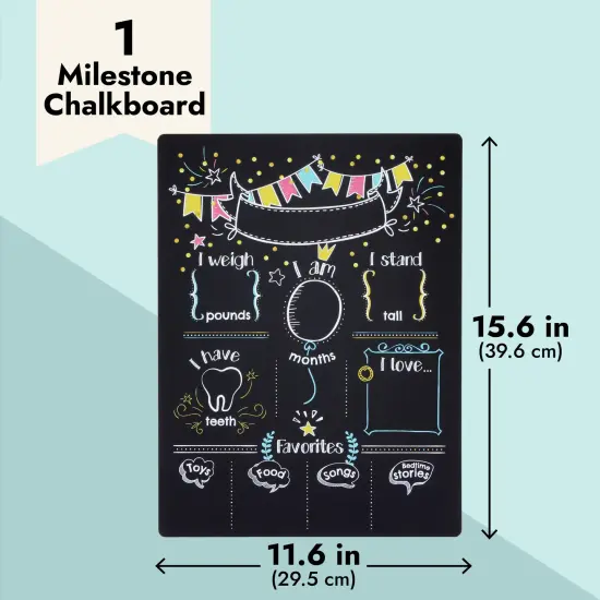 Monthly Baby Milestone Chalkboard, First Year Boy and Girl Age Tracking Growth Sign (11.6 x 15.6 In) Multicolor {5}