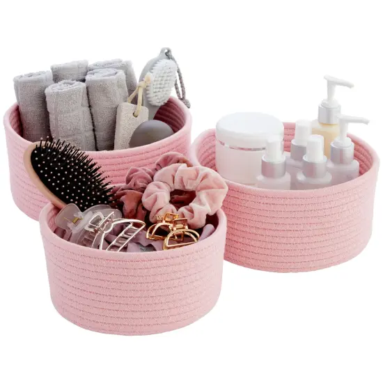 Farmlyn Creek 3-Pack Cotton Woven Baskets for Storage, Pink Rope Montessori Organizer Set for Storing Toys, Household Items, Supplies ( 3 Sizes in Small, Medium and Large) {6}