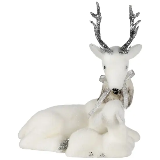 Northlight Laying Reindeer Mom and Calf Christmas Figurine - 11.5" White {6}