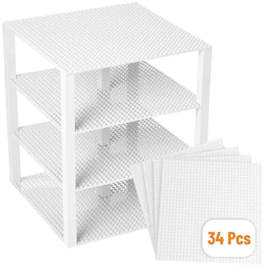 Strictly Briks Classic Stackable Baseplates, Building Bricks For Towers, Shelves, and More, 100% Compatible with All Major Brands, White, 4 Base Plates & 30 Stackers, 10x10 Inches, Ages 3-14 {1}