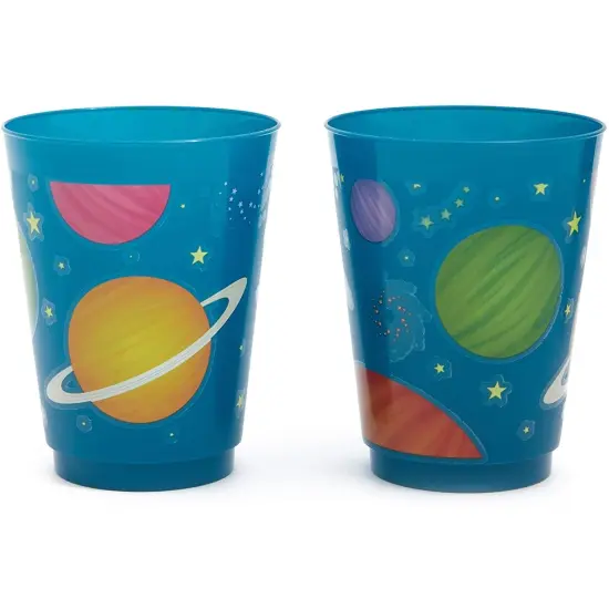 16 Pack Plastic Outer Space Cups for Kids, Galaxy Party Favors for Birthday Party Supplies (16 oz) Blue {6}