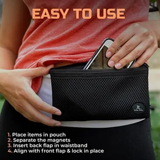 Running Buddy Magnetic Running Fanny Pack for Men & Women | Hiking, Cycling, and Jogging Waist Pack Holds Phone, Money, Key | Small - 5-7/8 in x 4 in | Water-Resistant, No Bounce, No Chafe - Black {2}