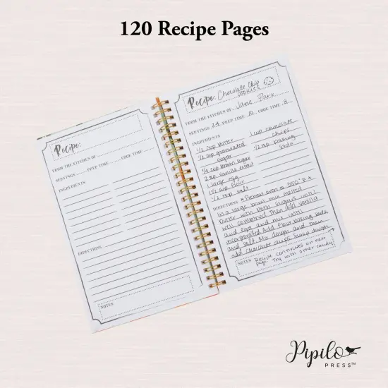 Pipilo Press Blank Recipe Book to Write in Your Own Recipes, 120 Pages, 8 Sections, Floral and Orange Theme, Laminated Hardcover (5.5 x 8.5 In) {4}