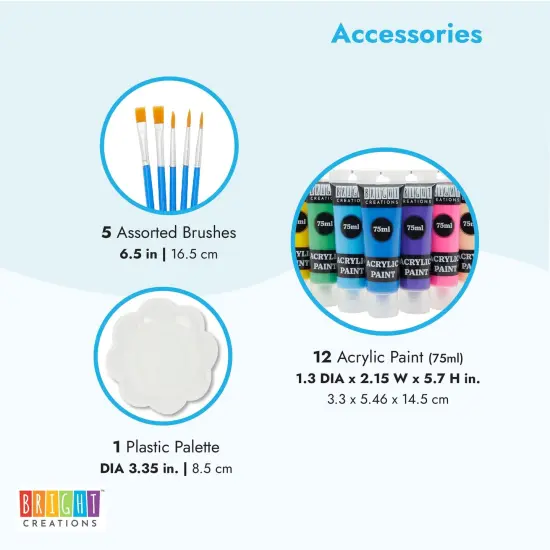Acrylic Paint Set for Kids with Brushes and Palette (12 Colors, 18 Pieces) Multicolor {4}