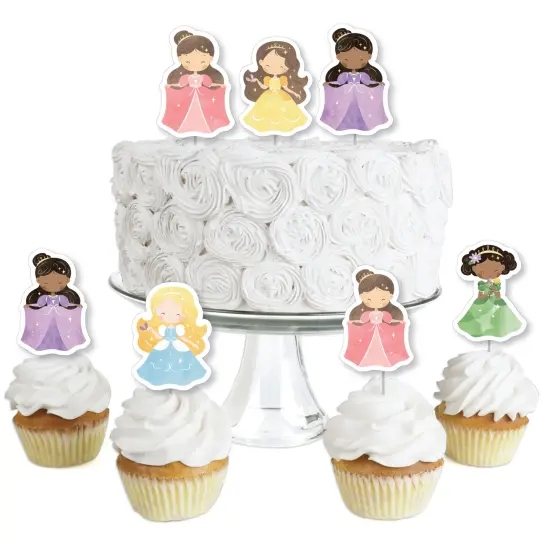 Big Dot of Happiness Princess Dessert Cupcake Cake Toppers, Colorful Princess Character Cutouts Birthday Decorations with Clear Treat Picks, Set of 24 {1}