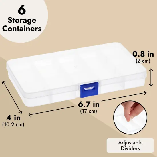 6-Pack Clear Jewelry Box 6 Pack Plastic Bead Storage Container, Earrings Storage Craft Organizer with Adjustable Dividers, 15 Compartments Each, 6.7" x 0.8"x 4" {5}
