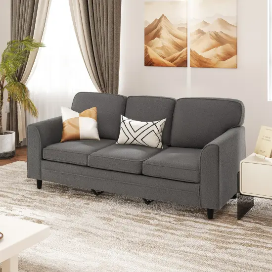 Modern 3-Seater Sofa Couch with Soft Teddy Velvet Ergonomic Cushions Wood Legs for Living Room Gray {1}