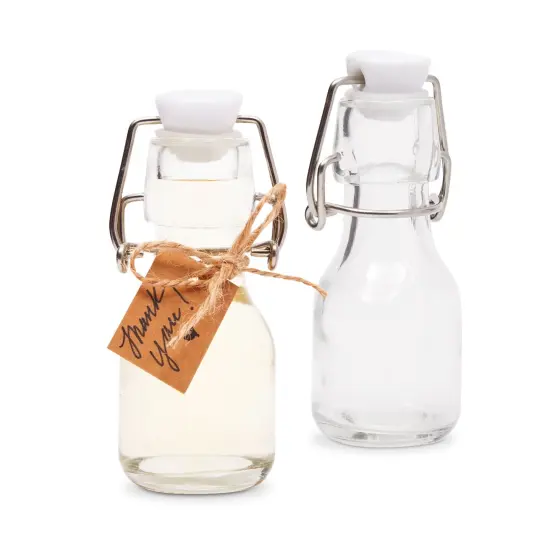15 Pack Small Swing Top Glass Bottles with Lids, 2 oz/ 60 ml with Tags and Jute Twine for Wedding Party Favors Clear {6}