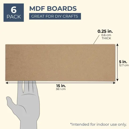 6 Pack Unfinished Wood Planks for Crafts, Wall Decorations, Rectangular MDF Board 1/4 Inch Thick for DIY Projects, Art Classes, Carpentry, Painting (5 x 15 Inches) Brown {2}