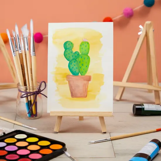 6-Pack Wooden Easel, Mini Easel Stands and Place Card Holders for Table Top Artwork Display, Invitations, Photos, Party Favors, DIY Arts and Crafts Projects (7 Inches) Brown {2}