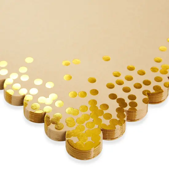 50 Pack Disposable Gold Paper Placemats - Scalloped Kraft Paper Tablemats with Gold Foil Polka Dots for Wedding, Birthday, Special Events (10x14 Inch) {6}