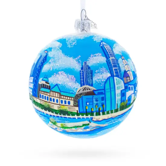 Cityscape of Cleveland, Ohio Glass Ball Christmas Ornament {1}