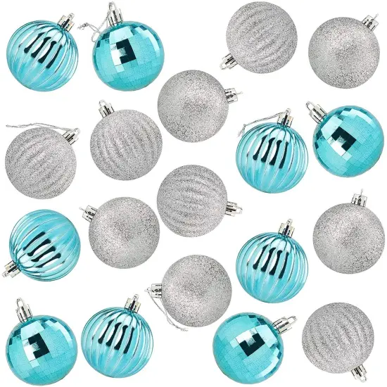 Mini Glitter, Mirror Shatterproof Christmas Tree Ball Ornaments (Teal, Silver, 1.5 in, 48 Pack) Blue {1}