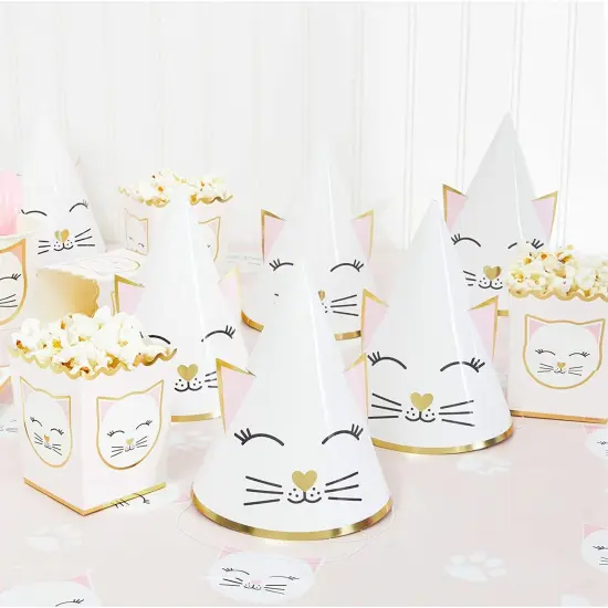 Cat Birthday Party Cone Hats (White, Pink, 24 Pack), Ages 3-14 {3}