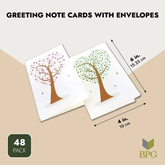 Juvale 48 Pack Heart Shaped Tree Greeting Cards with Envelope, Stationary Blank Notes for Valentine's, Birthday, Thanksgiving, and Holiday Season Brown {4}