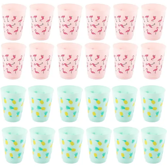 Plastic Party Cups - 24-Pack Reusable Tumblers, 16-Ounce Plastic Cups, Tropical Themed Party Supplies for Bridal Showers, Birthdays, Flamingo and Pineapple Designs, 3.5 x 4.4 x 3.5 inches Multicolor {1}