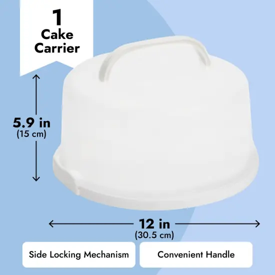 Round Cake Carrier with Lid and Handle, Dessert Container for Pie, Cupcakes (12 x 5.9 In) White {3}